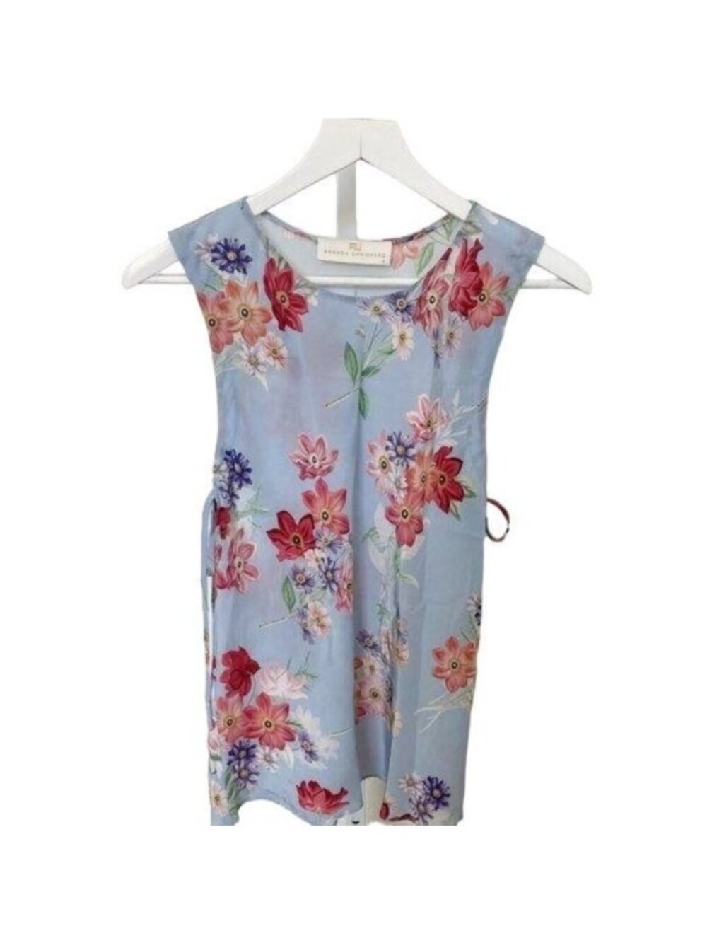 Amanda Uprichard Floral Light Blue Sleeveless Top